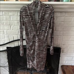 Tommy Bahama Brown/Gray Long Sleeve Zebra print Bodycon Dress